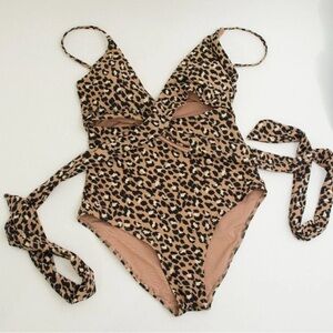 NEW Aerie Full Coverage One Piece Swimsuit Wrap Tie Leopard Cheetah Sz XXL